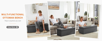 JIan-Repose-pieds de rangement GNE pour salon, banc de chambre à coucher, tissu de lin, facile à assembler, bain, capacité de charge, boîte à jouets