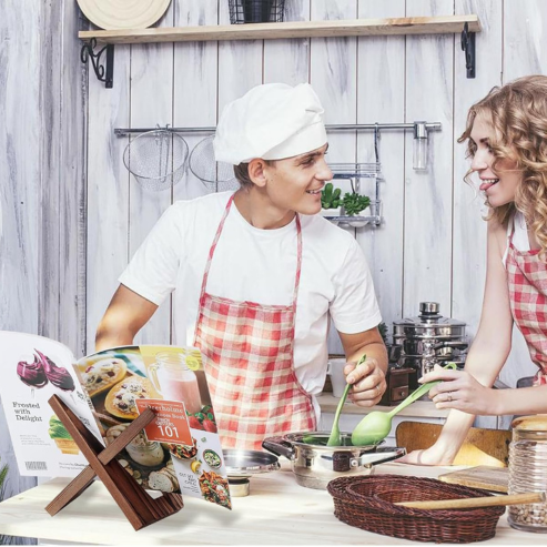 Porte-recette en bois – support décoratif pour livre de cuisine, repose-livre pour comptoir de cuisine, bureau ou table