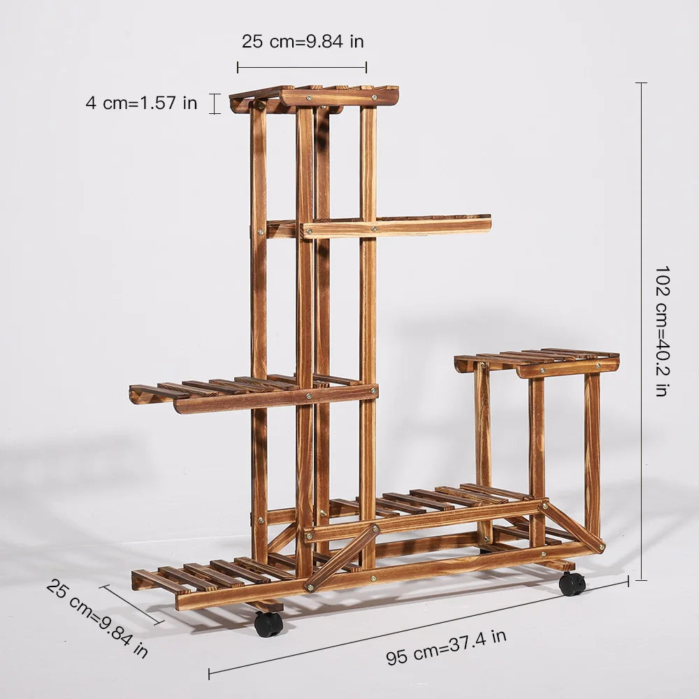 UNHO-Présentoir à plantes en bois avec roulettes, étagère roulante multicouche, stockage mobile intérieur, support T1 extérieur