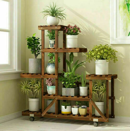 UNHO-Présentoir à plantes en bois avec roulettes, étagère roulante multicouche, stockage mobile intérieur, support T1 extérieur