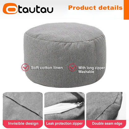 OTAUTAU tabouret rond D30cm * H20cm pouf en lin pouf avec remplissage pouf Pouf repose-pieds Tatami Futon bouffée JD001