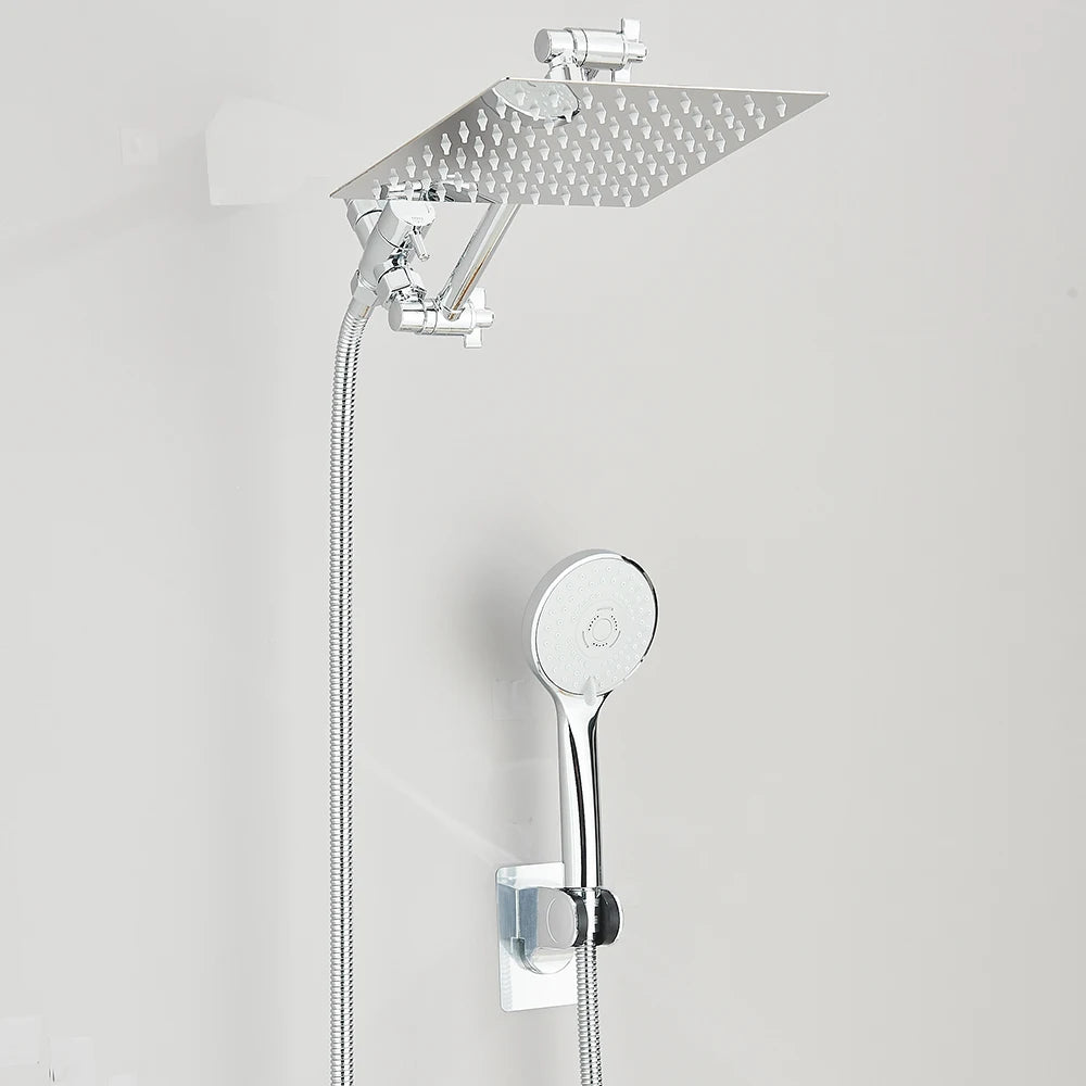 Pommeau de douche combiné 8-12 pouces, pomme de douche haute pression avec bras d'extension réglable avec jet de douche à main à 3 voies
