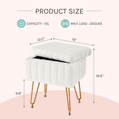 JHK – tabourets et poufs de rangement cachés en fausse fourrure pour salon, maquillage rembourré avec 4 pieds en métal, pieds réglables antidérapants pour la maison