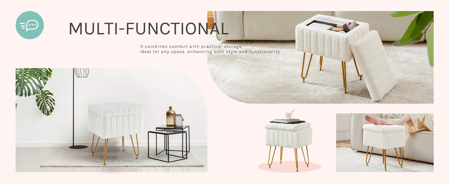 JHK – tabourets et poufs de rangement cachés en fausse fourrure pour salon, maquillage rembourré avec 4 pieds en métal, pieds réglables antidérapants pour la maison