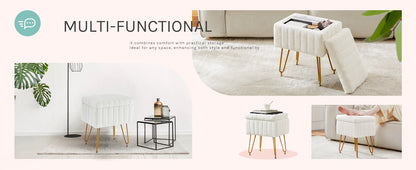 JHK – tabourets et poufs de rangement cachés en fausse fourrure pour salon, maquillage rembourré avec 4 pieds en métal, pieds réglables antidérapants pour la maison