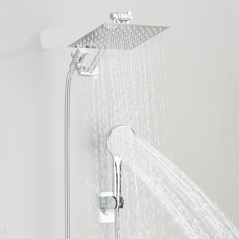Pommeau de douche combiné 8-12 pouces, pomme de douche haute pression avec bras d'extension réglable avec jet de douche à main à 3 voies