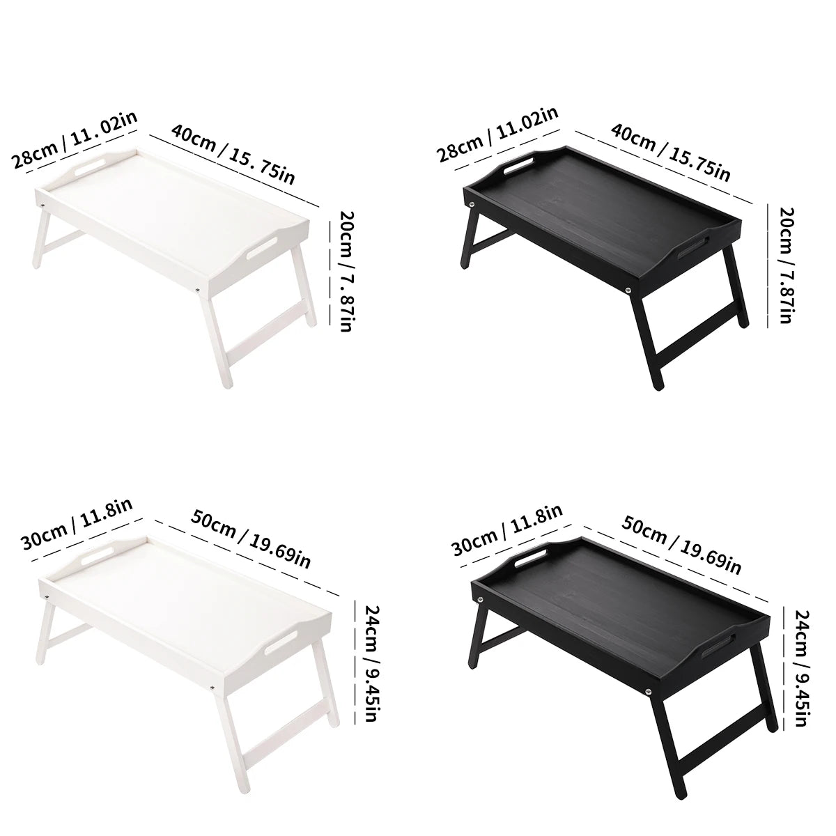 Plateau de lit pour petit-déjeuner en bambou avec pieds pliants – Parfait pour le canapé, le télévision, l'ordinateur portable ou les collations – Servir le petit déjeuner au lit (noir/blanc)