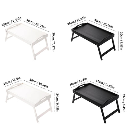 Plateau de lit pour petit-déjeuner en bambou avec pieds pliants – Parfait pour le canapé, le télévision, l'ordinateur portable ou les collations – Servir le petit déjeuner au lit (noir/blanc)
