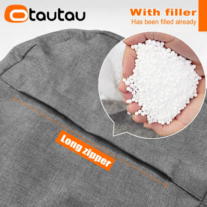 OTAUTAU tabouret rond D30cm * H20cm pouf en lin pouf avec remplissage pouf Pouf repose-pieds Tatami Futon bouffée JD001