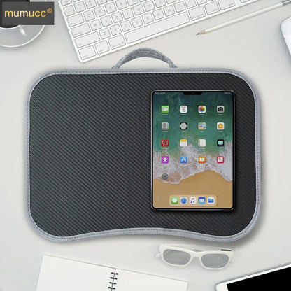 MUMUCC Bureau d'ordinateur portable multifonctionnel avec coussin et rempli de particules de mousse, petite table d'oreiller, tapis de souris rigide grand