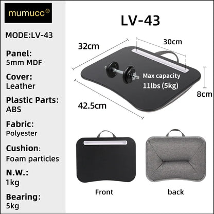 MUMUCC Bureau d'ordinateur portable multifonctionnel avec coussin et rempli de particules de mousse, petite table d'oreiller, tapis de souris rigide grand