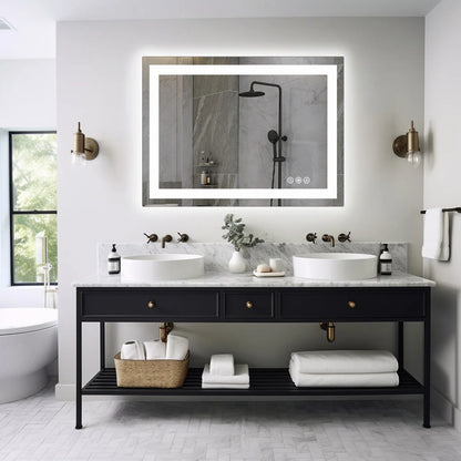 JHK 36 "x 24" miroir de vanité de salle de bain LED pour fonction de mémoire murale verre trempé avec lumière avant et rétro-éclairage pour le salon