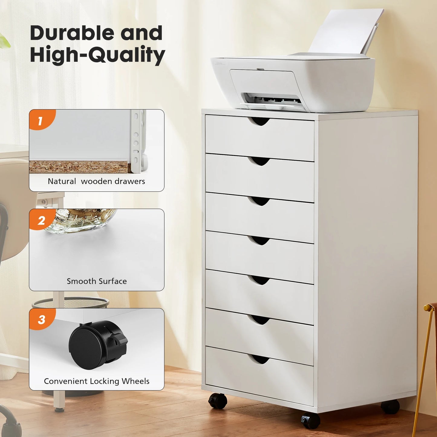 JHK 7 tiroirs commode table de nuit armoire de rangement en bois fichier bureau armoire Mobile roues salon organisateur roulant