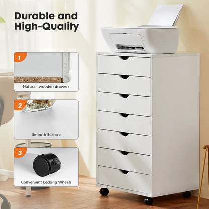 JHK 7 tiroirs commode table de nuit armoire de rangement en bois fichier bureau armoire Mobile roues salon organisateur roulant