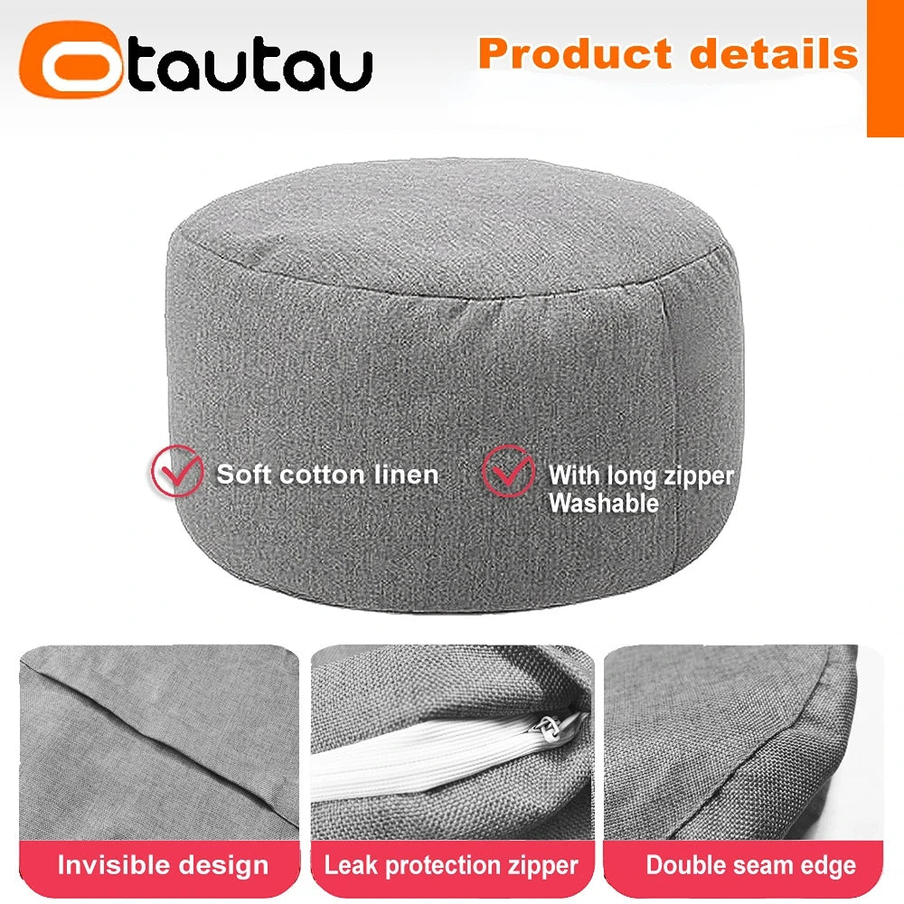 OTAUTAU tabouret rond D30cm * H20cm pouf en lin pouf avec remplissage pouf Pouf repose-pieds Tatami Futon bouffée JD001