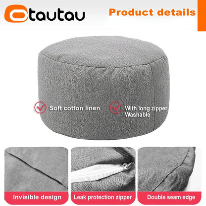 OTAUTAU tabouret rond D30cm * H20cm pouf en lin pouf avec remplissage pouf Pouf repose-pieds Tatami Futon bouffée JD001