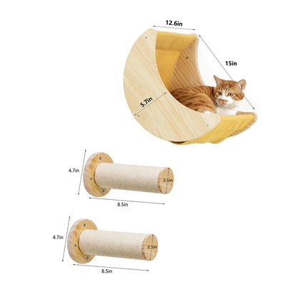 Étagère Murale en Bois Massif en Forme de Lune pour Chat, Hamac d'Escalade, Perchoirs, Échelle, Marches, Activité d'Nik, Meubles Muraux