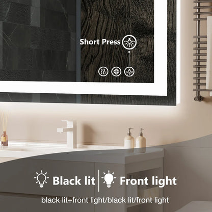 JHK 36 "x 24" miroir de vanité de salle de bain LED pour fonction de mémoire murale verre trempé avec lumière avant et rétro-éclairage pour le salon