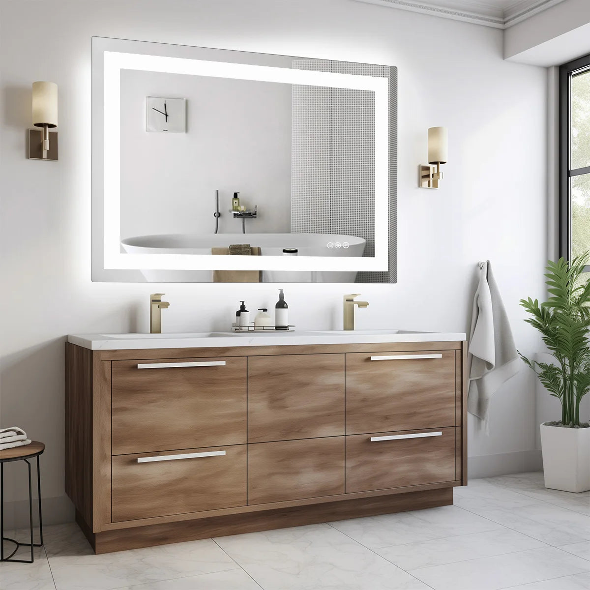 JHK 36 "x 24" miroir de vanité de salle de bain LED pour fonction de mémoire murale verre trempé avec lumière avant et rétro-éclairage pour le salon