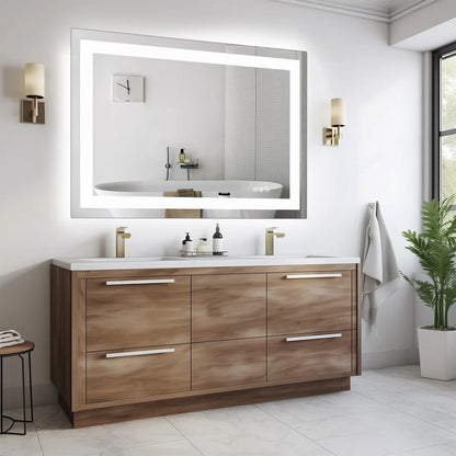 JHK 36 "x 24" miroir de vanité de salle de bain LED pour fonction de mémoire murale verre trempé avec lumière avant et rétro-éclairage pour le salon