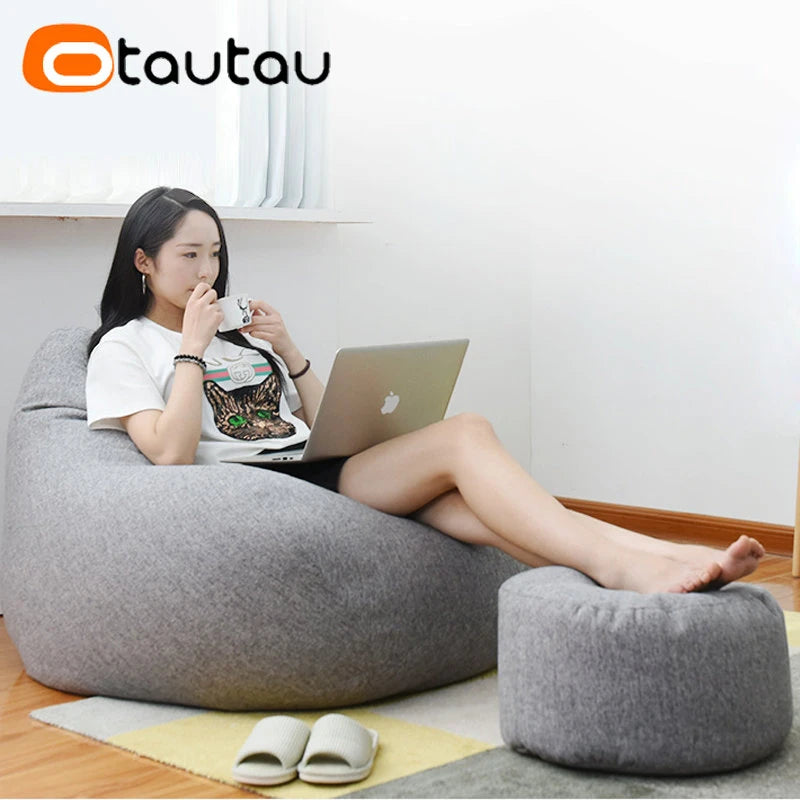 OTAUTAU tabouret rond D30cm * H20cm pouf en lin pouf avec remplissage pouf Pouf repose-pieds Tatami Futon bouffée JD001