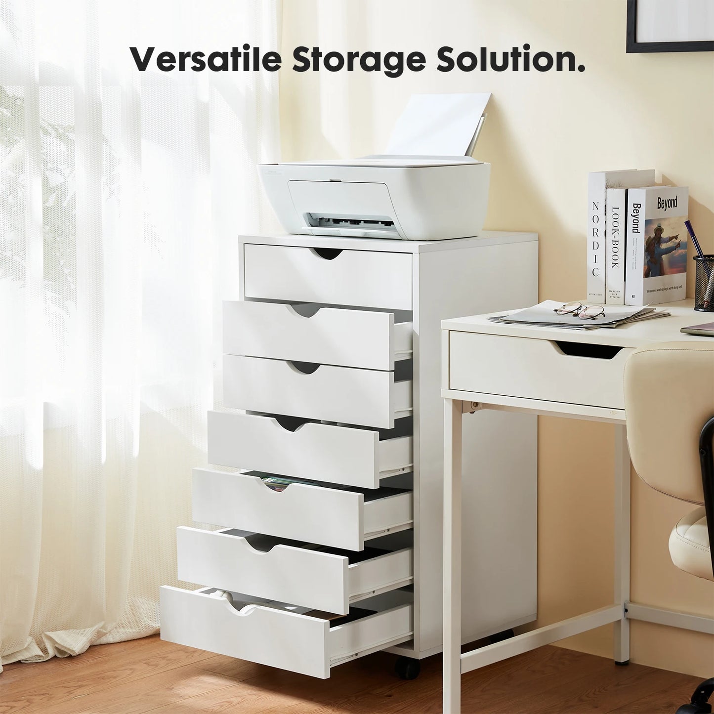 JHK 7 tiroirs commode table de nuit armoire de rangement en bois fichier bureau armoire Mobile roues salon organisateur roulant