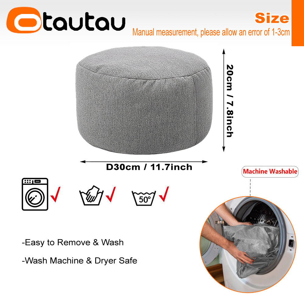 OTAUTAU tabouret rond D30cm * H20cm pouf en lin pouf avec remplissage pouf Pouf repose-pieds Tatami Futon bouffée JD001
