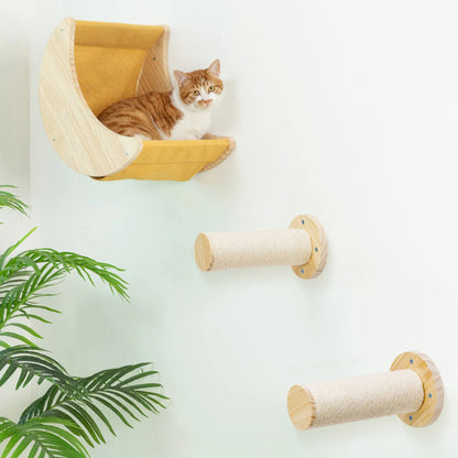 Étagère Murale en Bois Massif en Forme de Lune pour Chat, Hamac d'Escalade, Perchoirs, Échelle, Marches, Activité d'Nik, Meubles Muraux