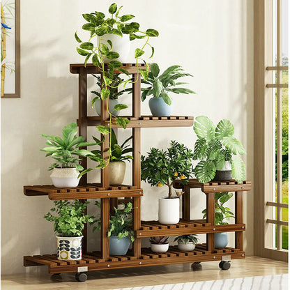 UNHO-Présentoir à plantes en bois avec roulettes, étagère roulante multicouche, stockage mobile intérieur, support T1 extérieur