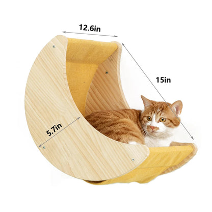 Étagère Murale en Bois Massif en Forme de Lune pour Chat, Hamac d'Escalade, Perchoirs, Échelle, Marches, Activité d'Nik, Meubles Muraux