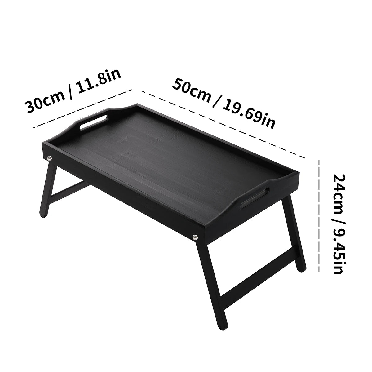 Plateau de lit pour petit-déjeuner en bambou avec pieds pliants – Parfait pour le canapé, le télévision, l'ordinateur portable ou les collations – Servir le petit déjeuner au lit (noir/blanc)