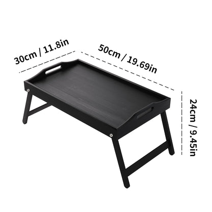 Plateau de lit pour petit-déjeuner en bambou avec pieds pliants – Parfait pour le canapé, le télévision, l'ordinateur portable ou les collations – Servir le petit déjeuner au lit (noir/blanc)