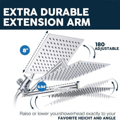 Pommeau de douche combiné 8-12 pouces, pomme de douche haute pression avec bras d'extension réglable avec jet de douche à main à 3 voies