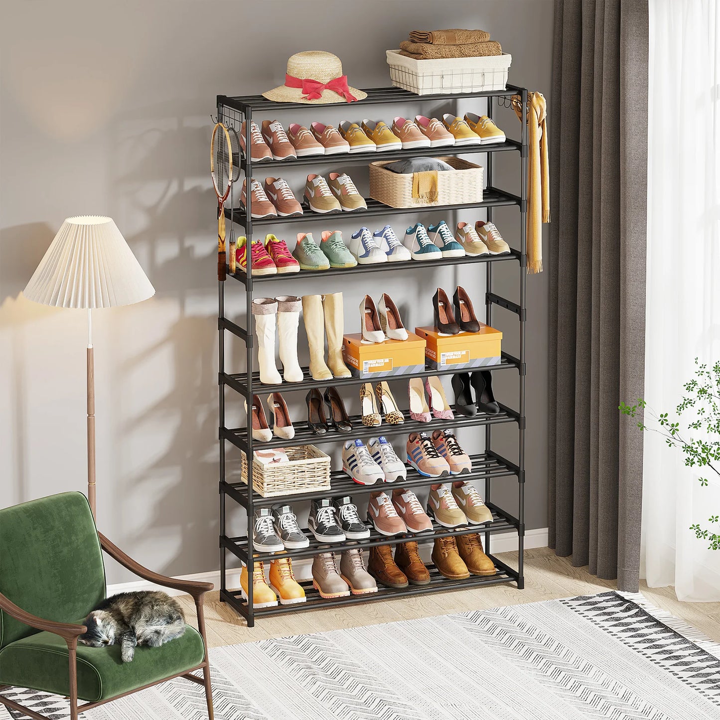 Tribesigns Organisateur d'étagère à chaussures à 10 niveaux avec 4 tiroirs pour entrée de placard, 32 paires de étagères à chaussures verticales, étagère à chaussures haute