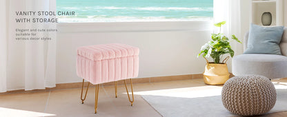 JHK – tabourets et poufs de rangement cachés en fausse fourrure pour salon, maquillage rembourré avec 4 pieds en métal, pieds réglables antidérapants pour la maison