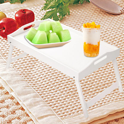 Plateau de lit pour petit-déjeuner en bambou avec pieds pliants – Parfait pour le canapé, le télévision, l'ordinateur portable ou les collations – Servir le petit déjeuner au lit (noir/blanc)