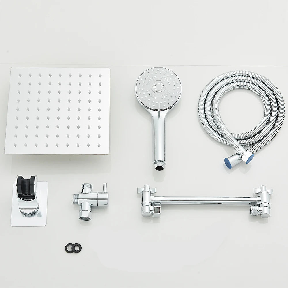 Pommeau de douche combiné 8-12 pouces, pomme de douche haute pression avec bras d'extension réglable avec jet de douche à main à 3 voies