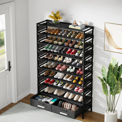 Tribesigns Organisateur d'étagère à chaussures à 10 niveaux avec 4 tiroirs pour entrée de placard, 32 paires de étagères à chaussures verticales, étagère à chaussures haute