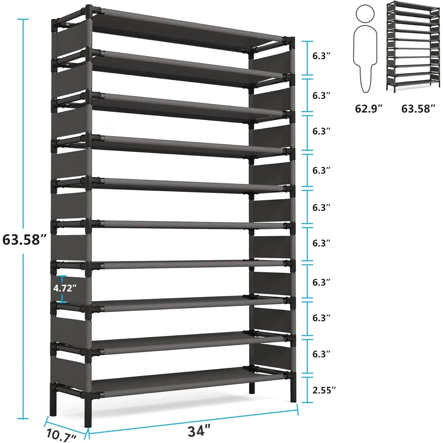 Support de rangement multicouche, organisateur de grande capacité, étagère à chaussures pour meubles de chambre à coucher pour 50 paires, étagère à livres, usage polyvalent