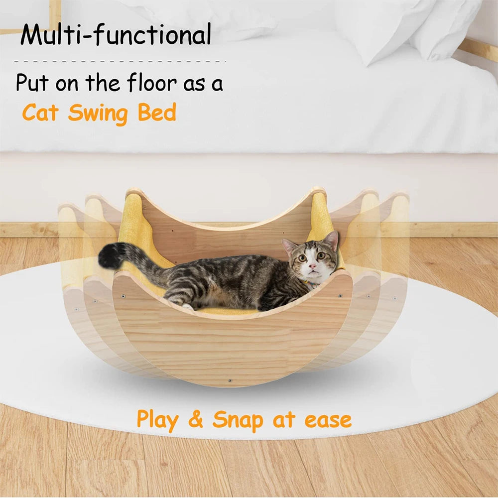 Étagère Murale en Bois Massif en Forme de Lune pour Chat, Hamac d'Escalade, Perchoirs, Échelle, Marches, Activité d'Nik, Meubles Muraux