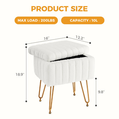 JHK – tabourets et poufs de rangement cachés en fausse fourrure pour salon, maquillage rembourré avec 4 pieds en métal, pieds réglables antidérapants pour la maison