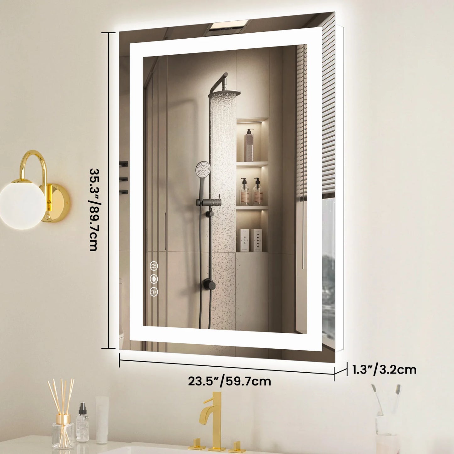 JHK 36 "x 24" miroir de vanité de salle de bain LED pour fonction de mémoire murale verre trempé avec lumière avant et rétro-éclairage pour le salon