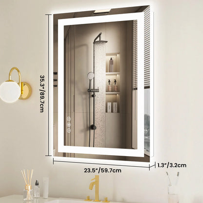 JHK 36 "x 24" miroir de vanité de salle de bain LED pour fonction de mémoire murale verre trempé avec lumière avant et rétro-éclairage pour le salon
