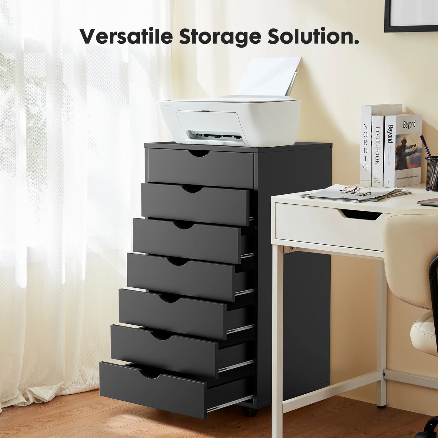 JHK 7 tiroirs commode table de nuit armoire de rangement en bois fichier bureau armoire Mobile roues salon organisateur roulant