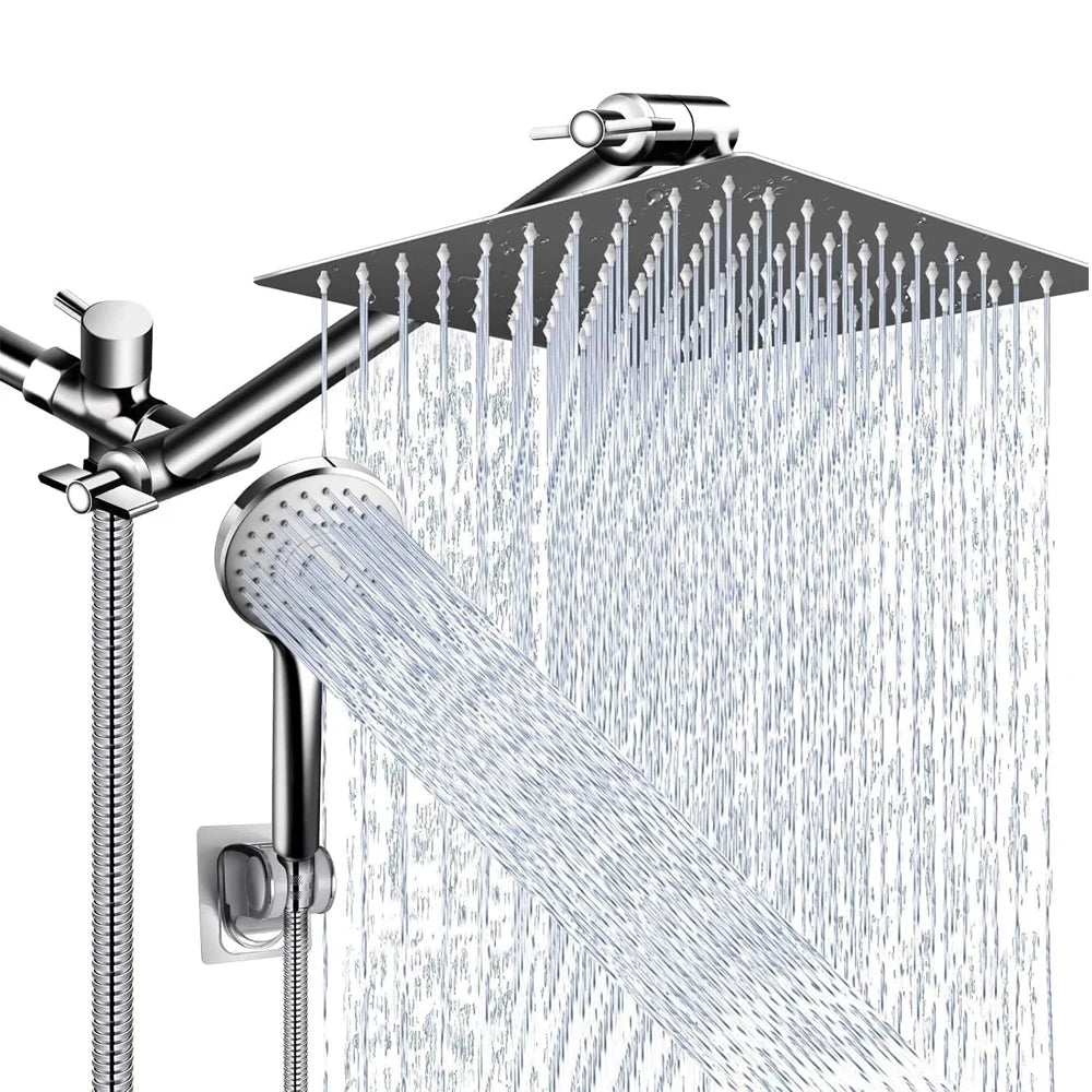 Pommeau de douche combiné 8-12 pouces, pomme de douche haute pression avec bras d'extension réglable avec jet de douche à main à 3 voies