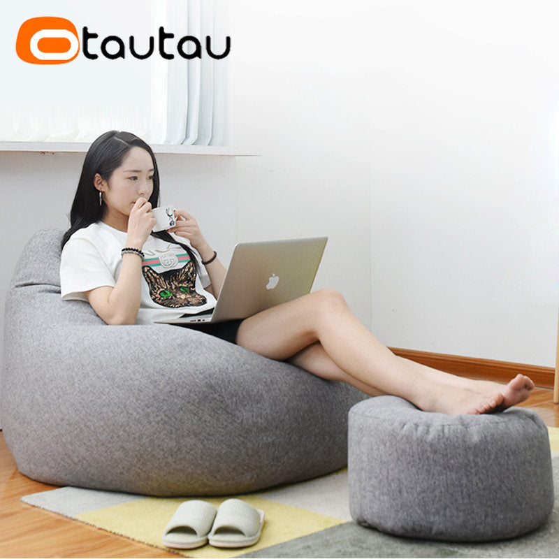 OTAUTAU tabouret rond D30cm * H20cm pouf en lin pouf avec remplissage pouf Pouf repose-pieds Tatami Futon bouffée JD001