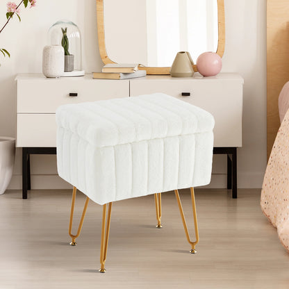 JHK – tabourets et poufs de rangement cachés en fausse fourrure pour salon, maquillage rembourré avec 4 pieds en métal, pieds réglables antidérapants pour la maison