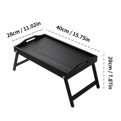 Plateau de lit pour petit-déjeuner en bambou avec pieds pliants – Parfait pour le canapé, le télévision, l'ordinateur portable ou les collations – Servir le petit déjeuner au lit (noir/blanc)