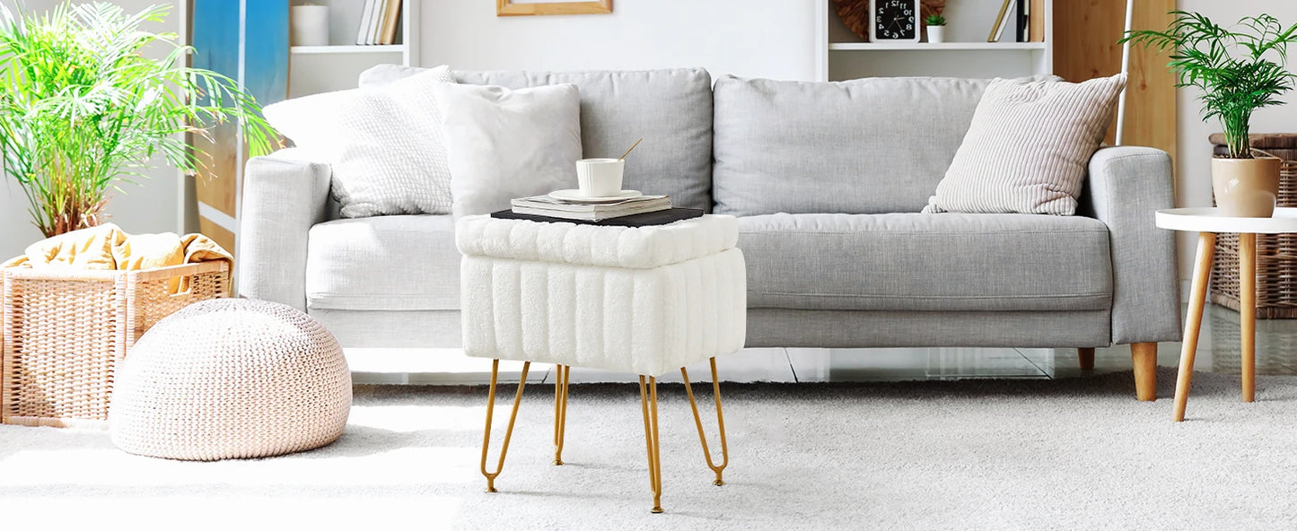 JHK – tabourets et poufs de rangement cachés en fausse fourrure pour salon, maquillage rembourré avec 4 pieds en métal, pieds réglables antidérapants pour la maison