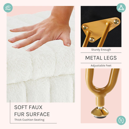 JHK – tabourets et poufs de rangement cachés en fausse fourrure pour salon, maquillage rembourré avec 4 pieds en métal, pieds réglables antidérapants pour la maison